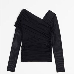Abercrombie BLACK Long-Sleeve Mesh Draped Asymmetrical Top